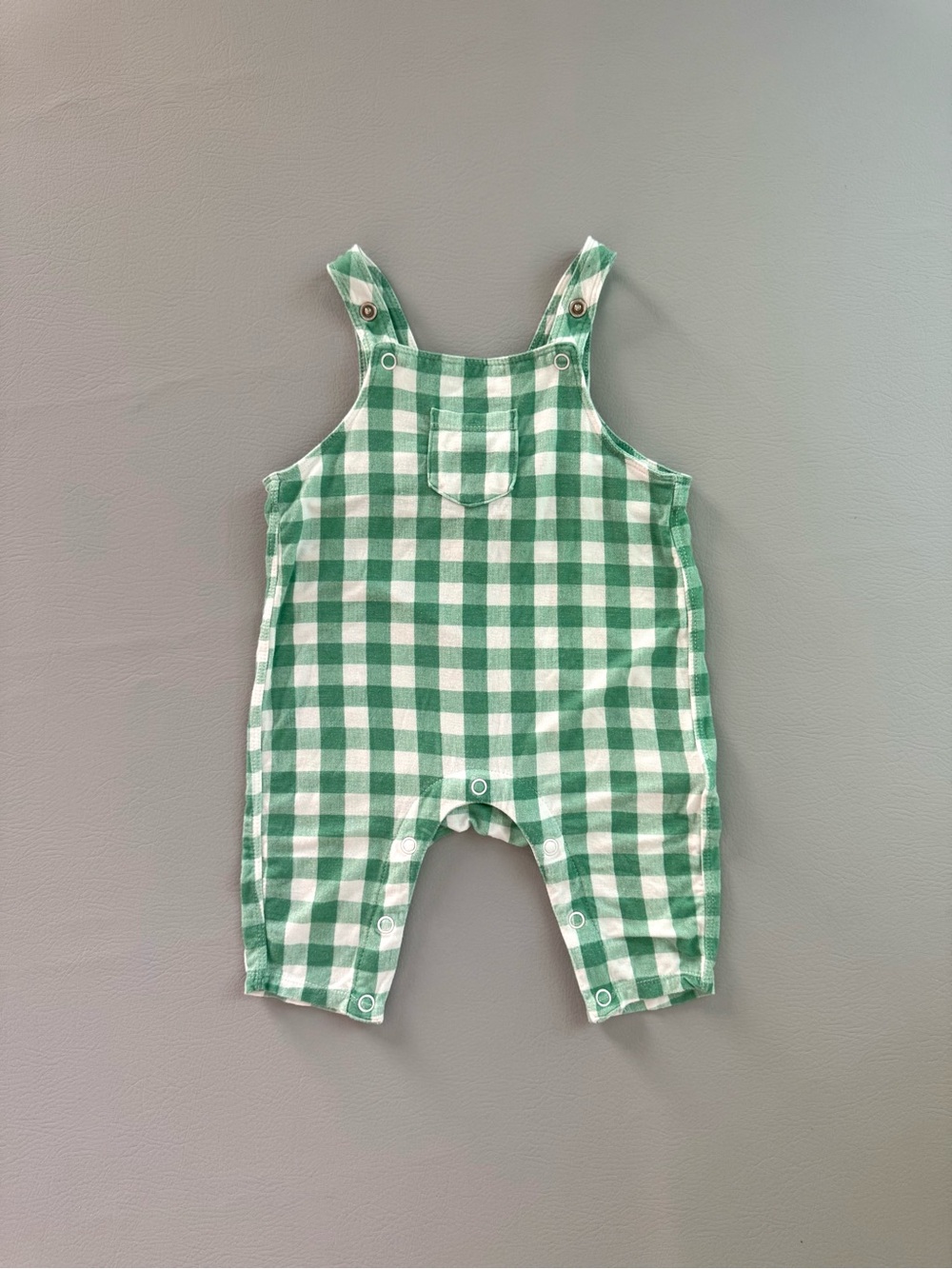 Angel Dear Gingham Green Overalls Bamboo Pocket 3-6M Baby Girls Boys